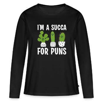 Je suis un succa pour les jeux de mots - T-shirt manches longues Premium bio Femme - noir - Devant - Julia (174cm)