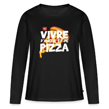 Humour pizza amour cadeau drôle pizzaïolo - T-shirt manches longues Premium bio Femme - noir - Devant - Julia (174cm)