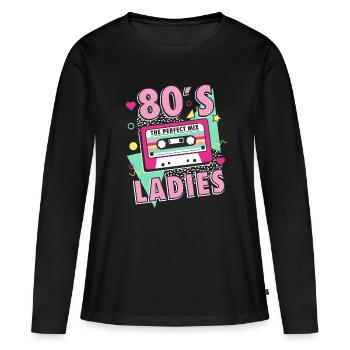 80s 80er Jahre 80s Ladies Frauen Geschenkidee - Frauen Premium Bio Langarmshirt - Schwarz - Vorne - Julia (174cm)