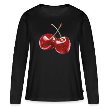 Kirsche - Frauen Premium Bio Langarmshirt - Schwarz - Vorne - Julia (174cm)