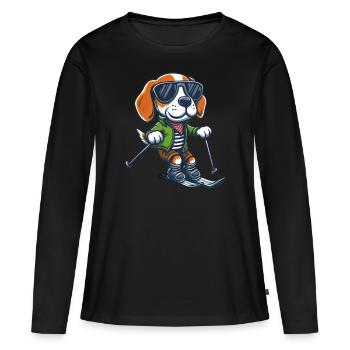 Niedlicher Beagle auf Skiern - Winterurlaub im - Frauen Premium Bio Langarmshirt - Schwarz - Vorne - Julia (174cm)