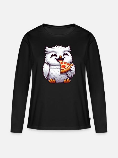 Eule Schneeeule Pizza Pizzaliebhaber - Frauen Premium Bio Langarmshirt - Schwarz