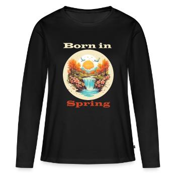 Né au printemps - T-shirt manches longues Premium bio Femme - noir - Devant - Julia (174cm)