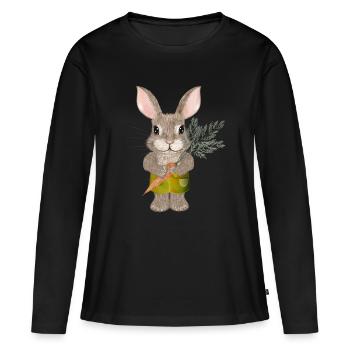 putziges Kaninchen mit Karotte und Shorts - Frauen Premium Bio Langarmshirt - Schwarz - Vorne - Julia (174cm)