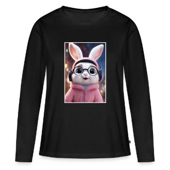 Cuddly bunny with glasses and hoodie - Women's Premium Organic Long Sleeve Shirt - black - Front - Julia (174cm)