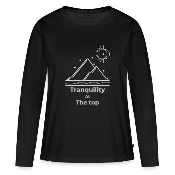 Tranquillité au sommet slow living - T-shirt manches longues Premium bio Femme - noir - Devant - Julia (174cm)