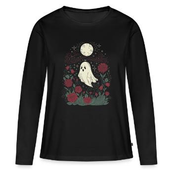 Fantôme et roses - T-shirt manches longues Premium bio Femme - noir - Devant - Julia (174cm)