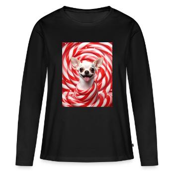 Tourbillon de bonbons Chihuahua - T-shirt manches longues Premium bio Femme - noir - Devant - Julia (174cm)
