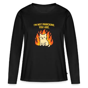 Chat drôle dans le chaos - Je ne panique pas, c’est toi qui paniques - T-shirt manches longues Premium bio Femme - noir - Devant - Julia (174cm)