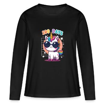 100e jour d’école 100 jour d’école des enfants - T-shirt manches longues Premium bio Femme - noir - Devant - Julia (174cm)