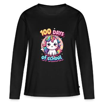 100e jour d’école 100 jour d’école des enfants - T-shirt manches longues Premium bio Femme - noir - Devant - Julia (174cm)
