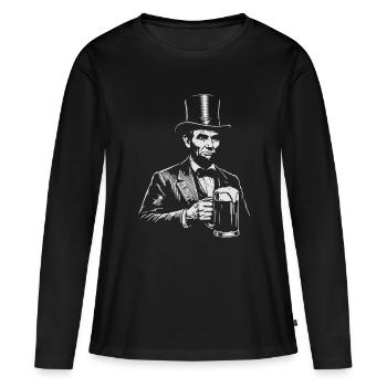 Abraham Lincoln trinkt Bier - Frauen Premium Bio Langarmshirt - Schwarz - Vorne - Julia (174cm)
