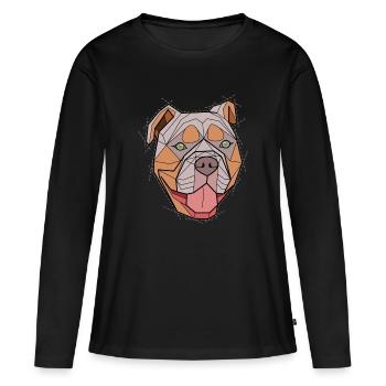 Bulldog géométrique (couleur) - T-shirt manches longues Premium bio Femme - noir - Devant - Julia (174cm)
