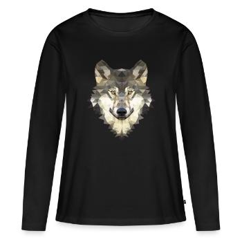 Loup polygone - T-shirt manches longues Premium bio Femme - noir - Devant - Julia (174cm)