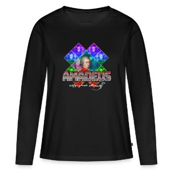 Mozart Pop-Art | Wolfgang Amadeus Mozart Geschenk - Frauen Premium Bio Langarmshirt - Schwarz - Vorne - Julia (174cm)