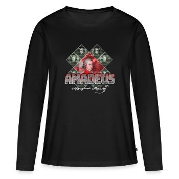 Mozart Pop-Art | Wolfgang Amadeus Mozart Geschenk - Frauen Premium Bio Langarmshirt - Schwarz - Vorne - Julia (174cm)