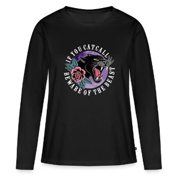 Anti Catcalling Gegen Belästigung Statement Design - Frauen Premium Bio Langarmshirt - Schwarz - Vorne - Julia (174cm)