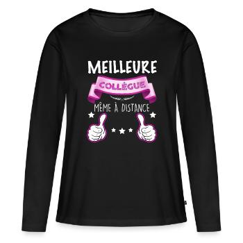 Meilleure Collegue Même à distance Cadeau Femme - T-shirt manches longues Premium bio Femme - noir - Devant - Julia (174cm)