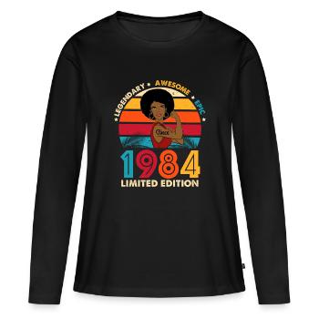 1984 Anniversary Afro Woman Limited Edition - Frauen Premium Bio Langarmshirt - Schwarz - Vorne - Julia (174cm)