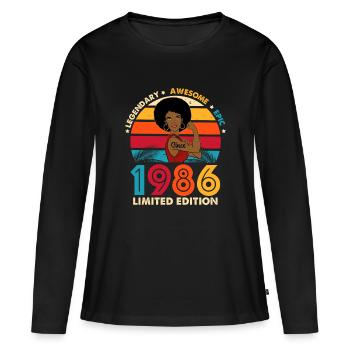 1986 Birthday Afro Woman Limited Edition - Frauen Premium Bio Langarmshirt - Schwarz - Vorne - Julia (174cm)