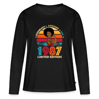 1987 Anniversaire Femme Afro Edition Limitée - T-shirt manches longues Premium bio Femme - noir - Devant - Julia (174cm)