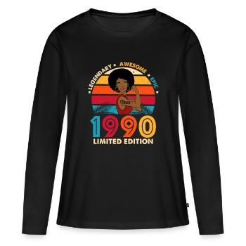 1990 Birthday Afro Woman Limited Edition - Frauen Premium Bio Langarmshirt - Schwarz - Vorne - Julia (174cm)