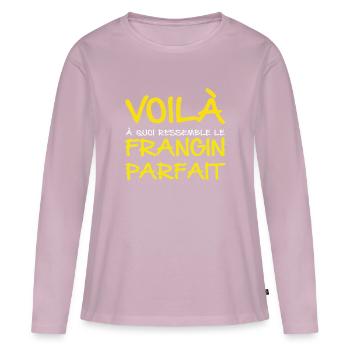 Frangin Parfait - T-shirt manches longues Premium bio Femme - rose poudré - Devant - Julia (174cm)