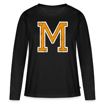 M - Letter / College Style - Women's Premium Organic Long Sleeve Shirt - black - Front - Julia (174cm)