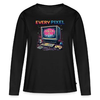 Chaque pixel raconte une histoire - Retro Gaming - T-shirt manches longues Premium bio Femme - noir - Devant - Julia (174cm)