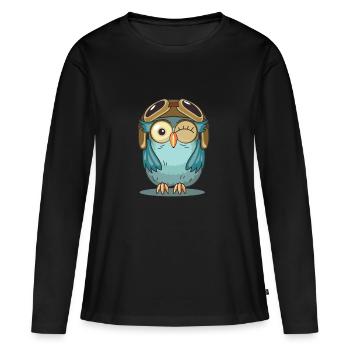 Aviateur - T-shirt manches longues Premium bio Femme - noir - Devant - Julia (174cm)