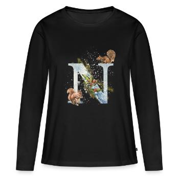 Lettre initiale écureuil N - T-shirt manches longues Premium bio Femme - noir - Devant - Julia (174cm)