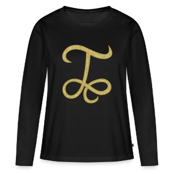 Alphabet T - or, lettre, alphabet, monogramme - T-shirt manches longues Premium bio Femme - noir - Devant - Julia (174cm)