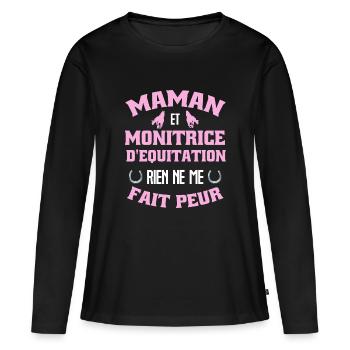 Maman et monitrice d'équitation cadeau cavaliere - T-shirt manches longues Premium bio Femme - noir - Devant - Julia (174cm)