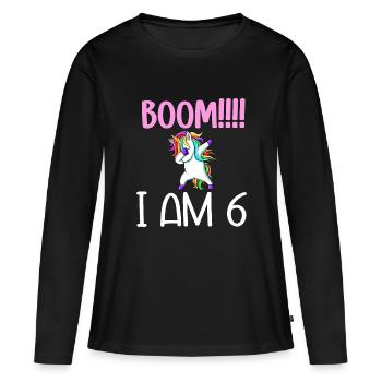 Dabbing birthday unicorn for kid 6 years old girl - T-shirt manches longues Premium bio Femme - noir - Devant - Julia (174cm)