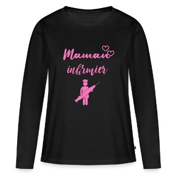 maman infirmier humour - T-shirt manches longues Premium bio Femme - noir - Devant - Julia (174cm)