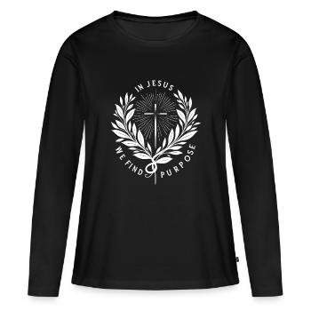 In Jesus finden wir einen Sinn - Frauen Premium Bio Langarmshirt - Schwarz - Vorne - Julia (174cm)