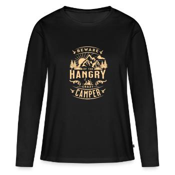 Attention au campeur affamé - T-shirt manches longues Premium bio Femme - noir - Devant - Julia (174cm)