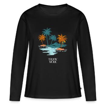 Tropic Mode - Sommer T-Shirt mit Palmen - Frauen Premium Bio Langarmshirt - Schwarz - Vorne - Julia (174cm)