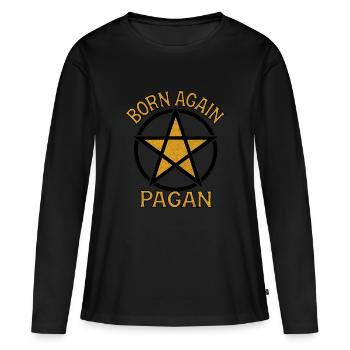 Né de nouveau païen avec Pentacle rustique - T-shirt manches longues Premium bio Femme - noir - Devant - Julia (174cm)