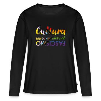 La culture comme antidote au fascisme - T-shirt manches longues Premium bio Femme - noir - Devant - Julia (174cm)