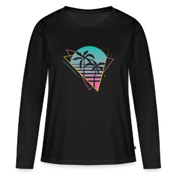 Vaporwave palmiers coucher de soleil Retro Neon 80s - T-shirt manches longues Premium bio Femme - noir - Devant - Julia (174cm)