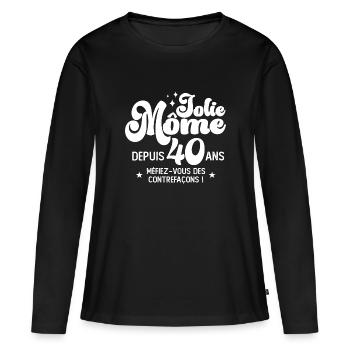 Cadeau Femme anniversaire 40 ans jolie mome - T-shirt manches longues Premium bio Femme - noir - Devant - Julia (174cm)