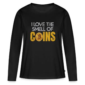 Bitcoin Trader Ich liebe den Geruch von Münzen Crypto Tr - Frauen Premium Bio Langarmshirt - Schwarz - Vorne - Julia (174cm)
