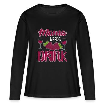 Mama's Wine Time Tee - Women's Premium Organic Long Sleeve Shirt - black - Front - Julia (174cm)