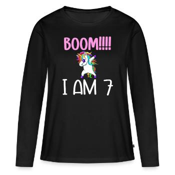 Dabbing birthday unicorn for kid 7 years old girl - T-shirt manches longues Premium bio Femme - noir - Devant - Julia (174cm)