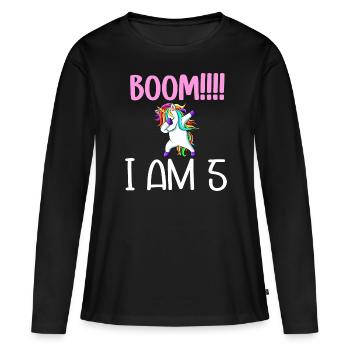 Dabbing birthday unicorn for kid 5 years old girl - T-shirt manches longues Premium bio Femme - noir - Devant - Julia (174cm)