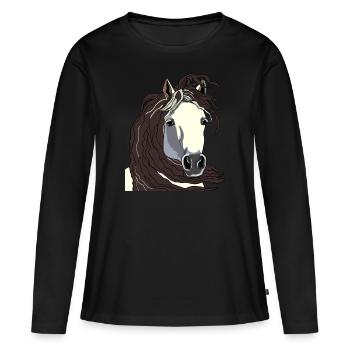 Pferdekopf 05 Schimmel - Frauen Premium Bio Langarmshirt - Schwarz - Vorne - Julia (174cm)