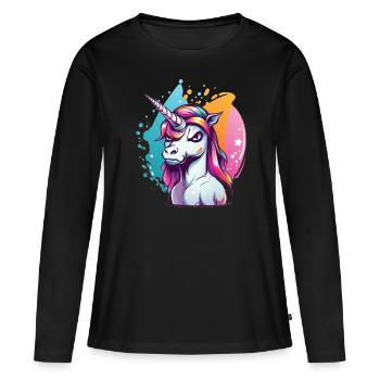 Licorne grincheuse - T-shirt manches longues Premium bio Femme - noir - Devant - Julia (174cm)