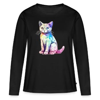 Hako the multicolored cat - Women's Premium Organic Long Sleeve Shirt - black - Front - Julia (174cm)