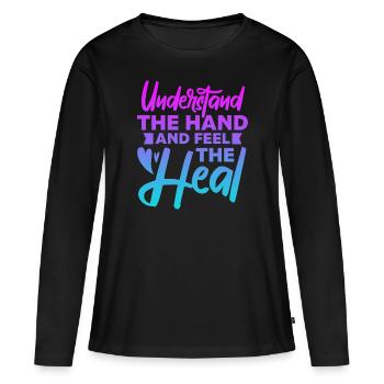 Comprendre la main et sentir la guérison - T-shirt manches longues Premium bio Femme - noir - Devant - Julia (174cm)